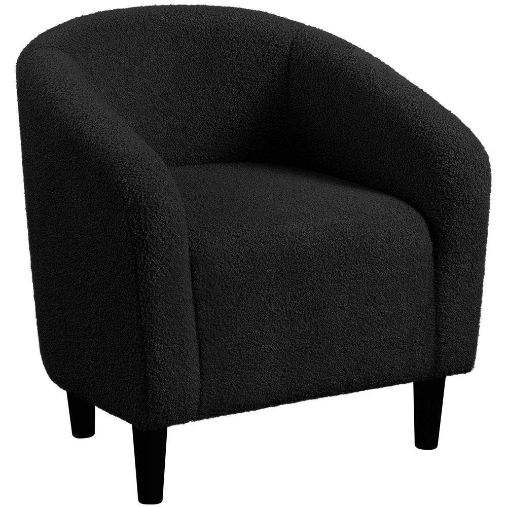 Upholstered Boucle Club Chair Accent Barrel Chair,Black