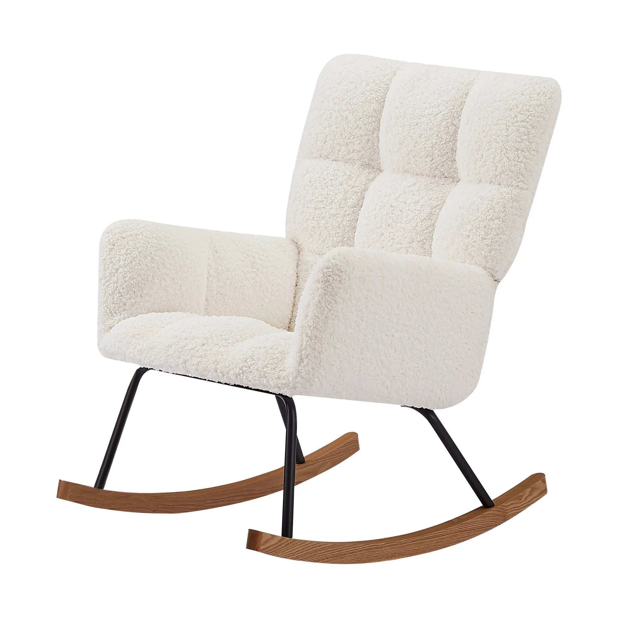 Comfy Upholstered Lounge Rocking Chair with High Backrest, Modern Glider Chair with Soft Seat