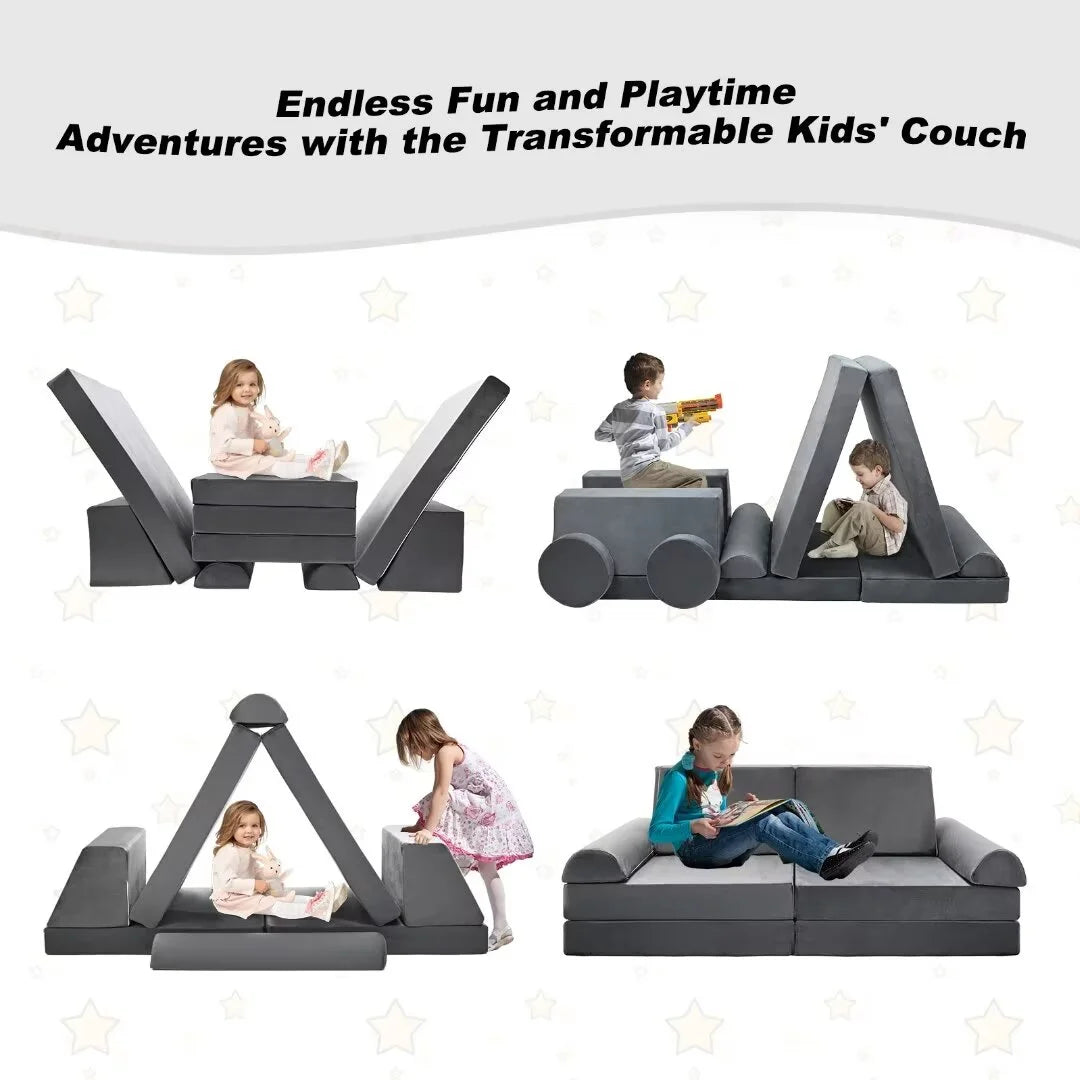 Play Couch for Kids Imaginative Furniture, 10Pcs Modular Sectional Kids Couch for Toddlers,Gray