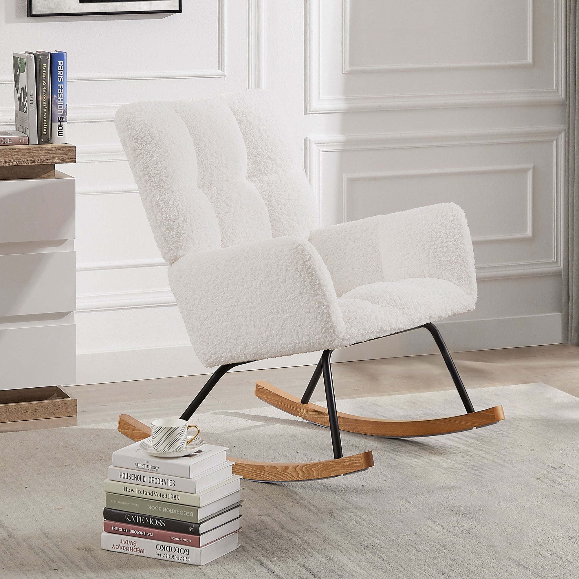 Comfy Upholstered Lounge Rocking Chair with High Backrest, Modern Glider Chair with Soft Seat