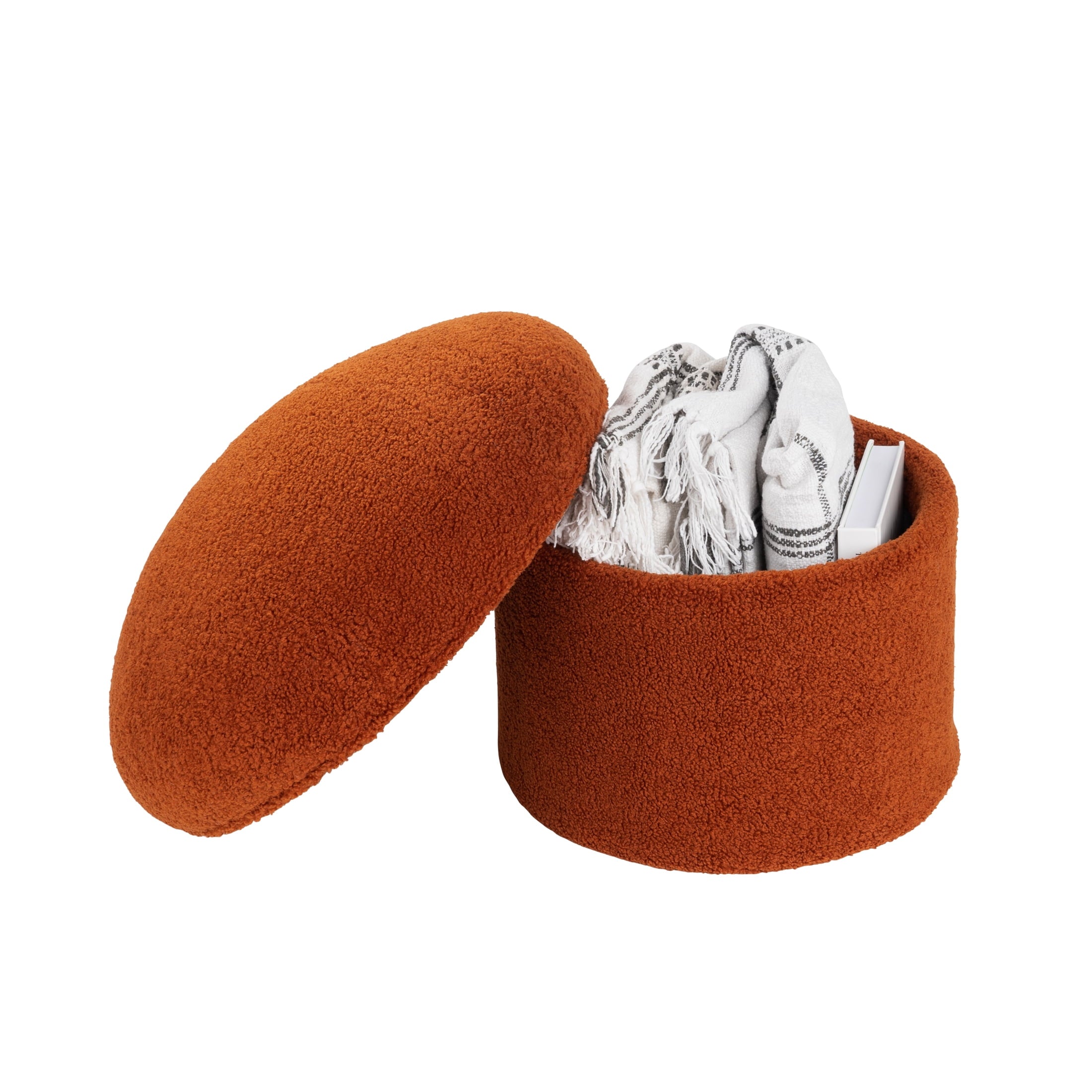 Boucle Mushroom Upholstered Storage Ottoman, Terracotta