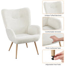 Boucle Fabric Accent Chair with Tufted High Back, White