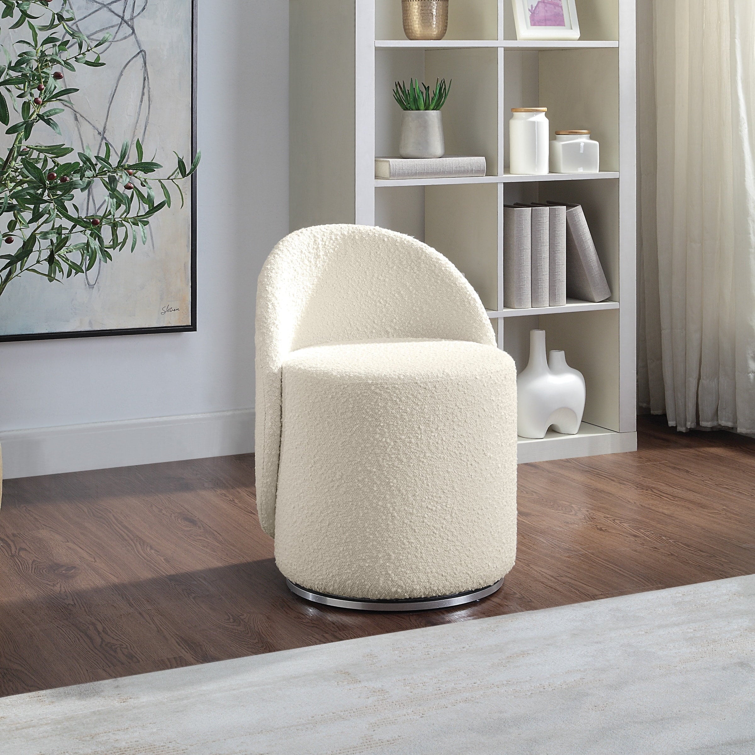 Lystra Fabric Swivel Vanity Chair in Textured Cream Fabric