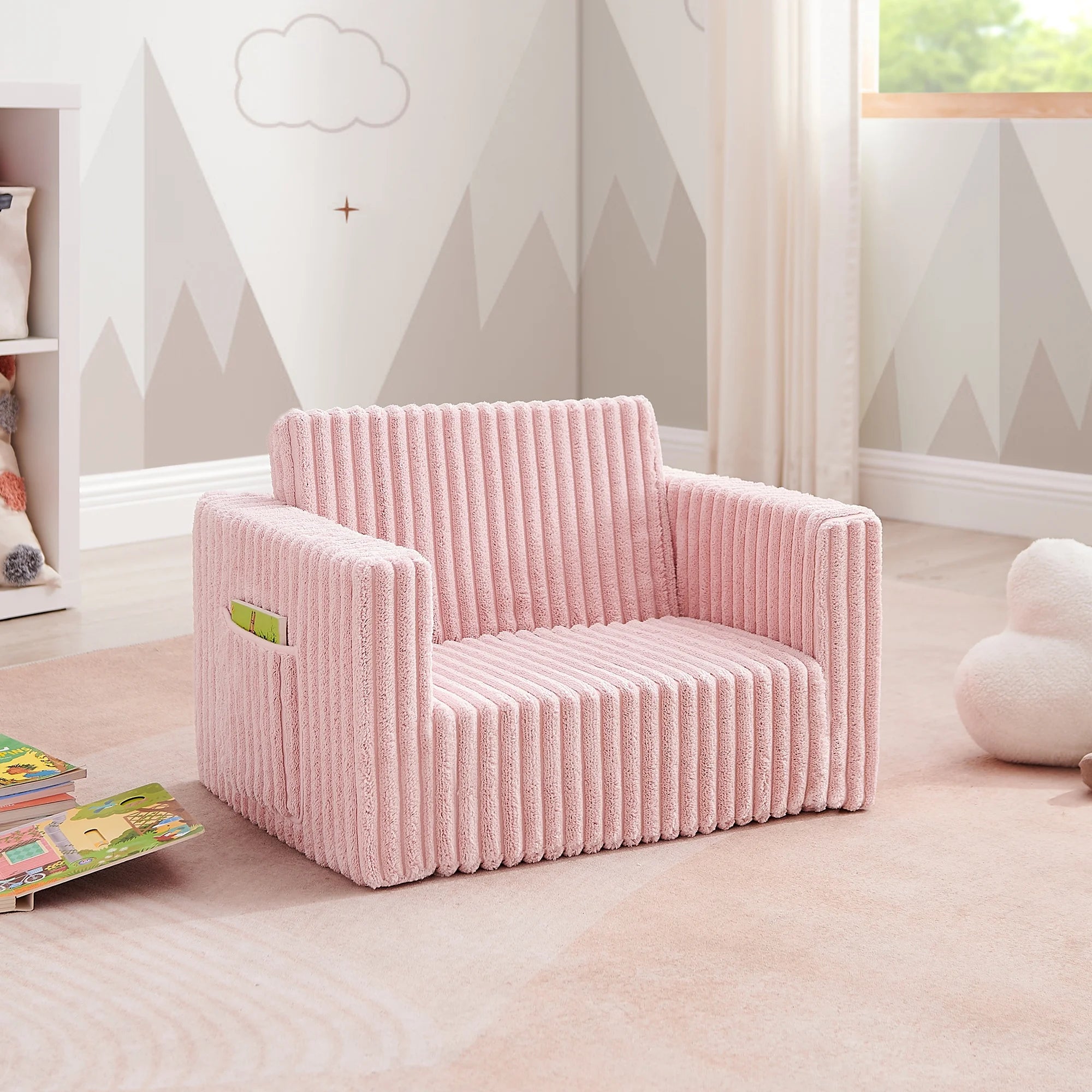 Convertible Kids Chair 2-In-1 Flip Open Kids Couch/Sleeper, Pink