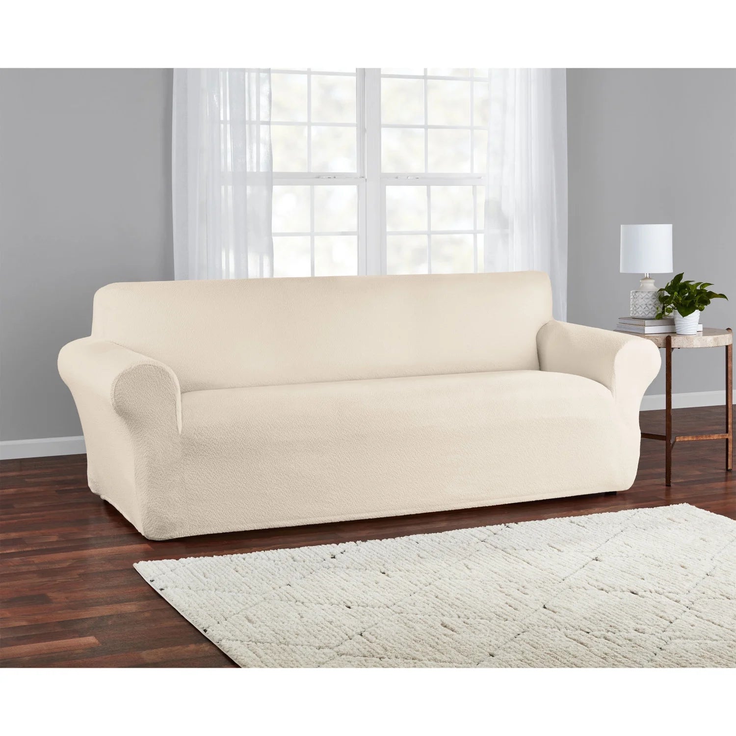 Boucle Stretch-To-Fit Fabric Sofa Slipcover, 1-Piece, Beige