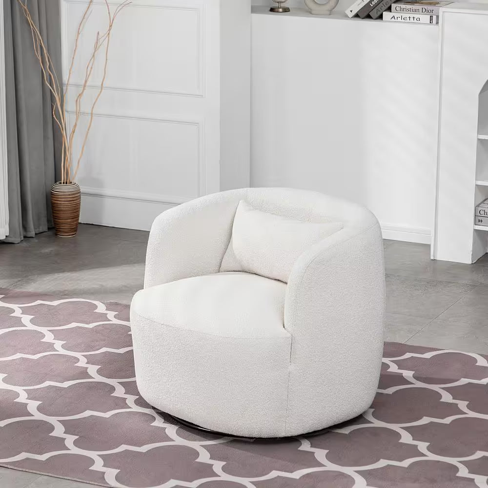 Beige Polyester Barrel Chair with Swivel (Set of 1)