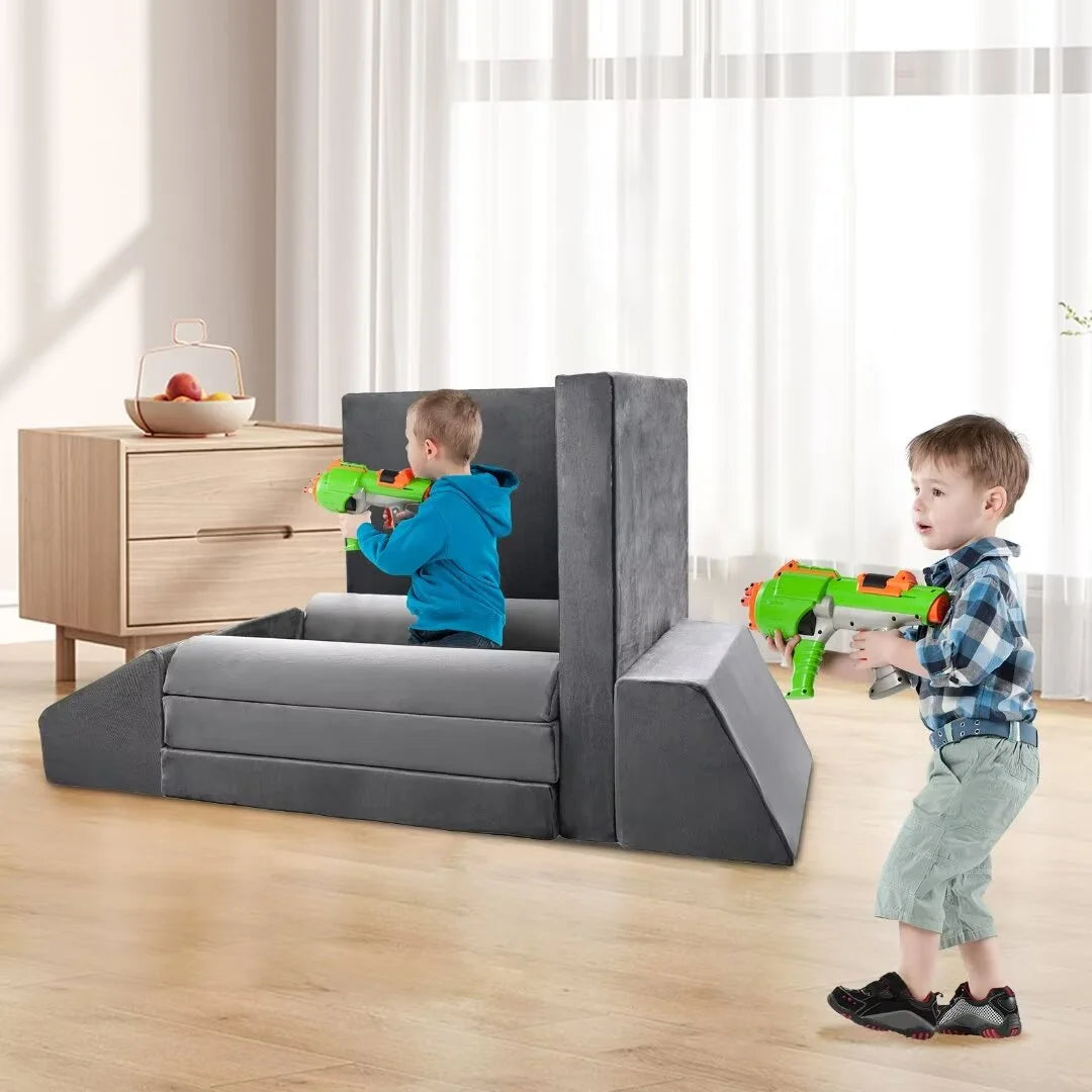 Play Couch for Kids Imaginative Furniture, 10Pcs Modular Sectional Kids Couch for Toddlers,Gray