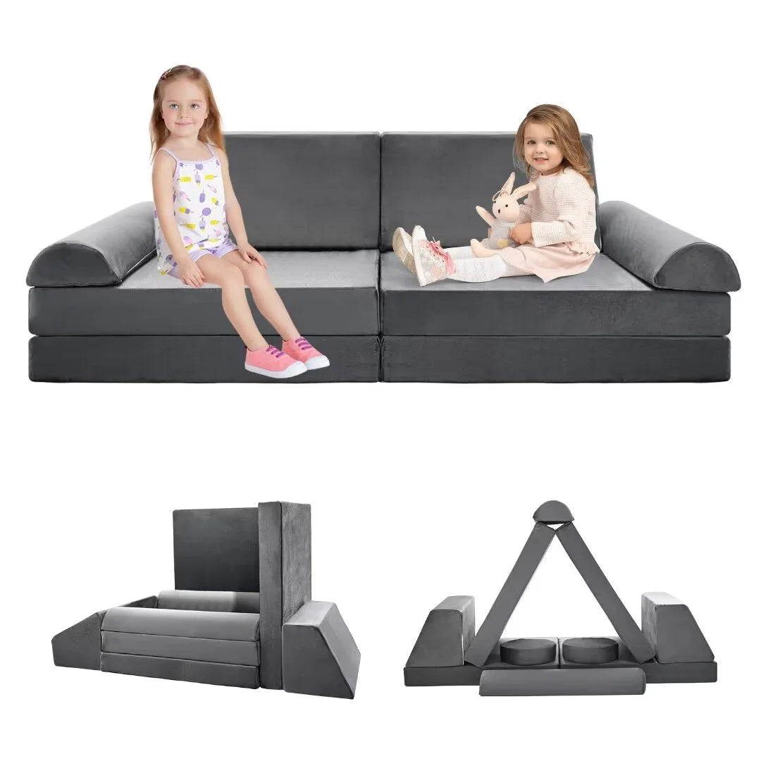 Play Couch for Kids Imaginative Furniture, 10Pcs Modular Sectional Kids Couch for Toddlers,Gray