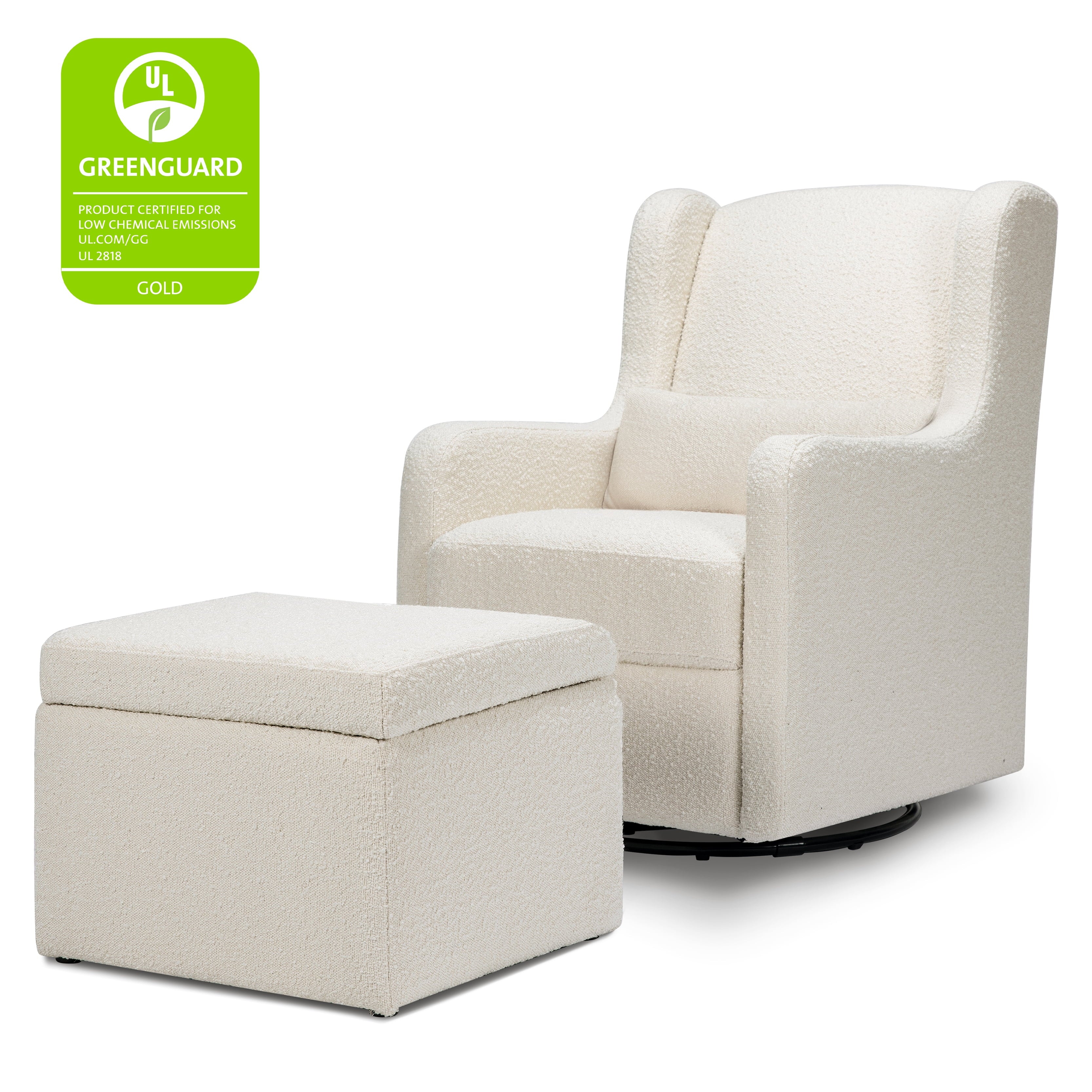 Adrian Swivel Glider with Storage Ottoman in Ivory Boucle