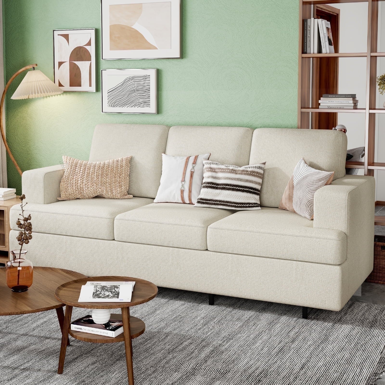 Sofa, Deep Seat Sofa,3 Seater Sofa for Living Room-Oversized Sofa, Off-White Chenille