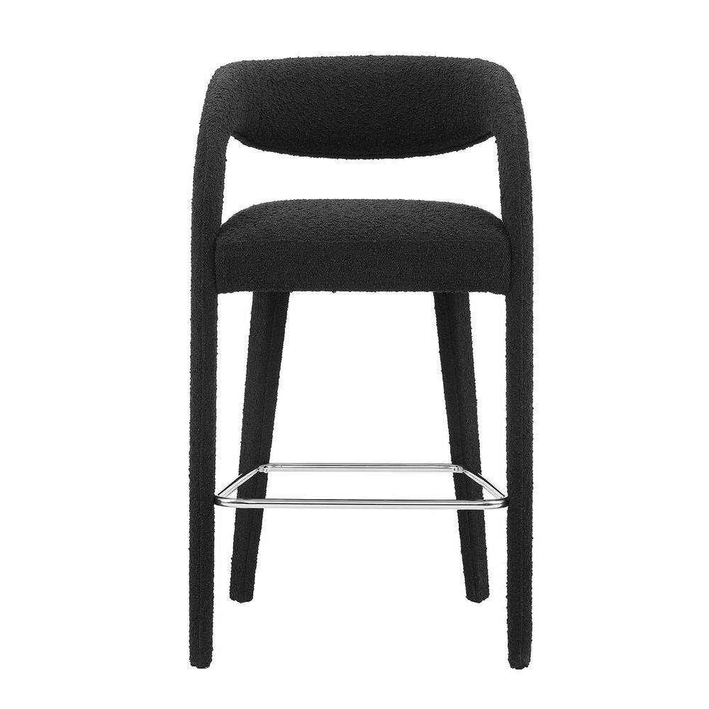 Pinnacle 30 In. in Black Silver Rubber Wood Boucle Upholstered Bar Stool Set of 2