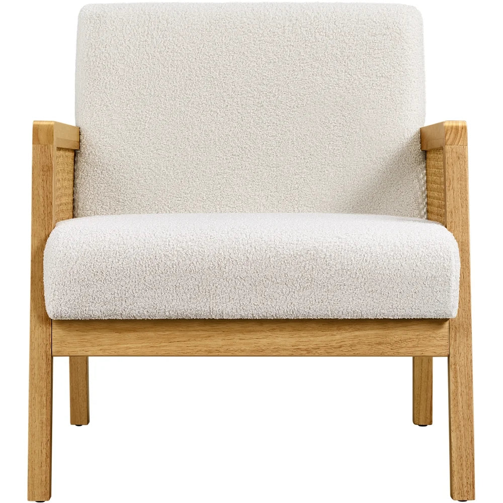 Fabric Upholstered Accent Chair with Rattan Sides,Ivory