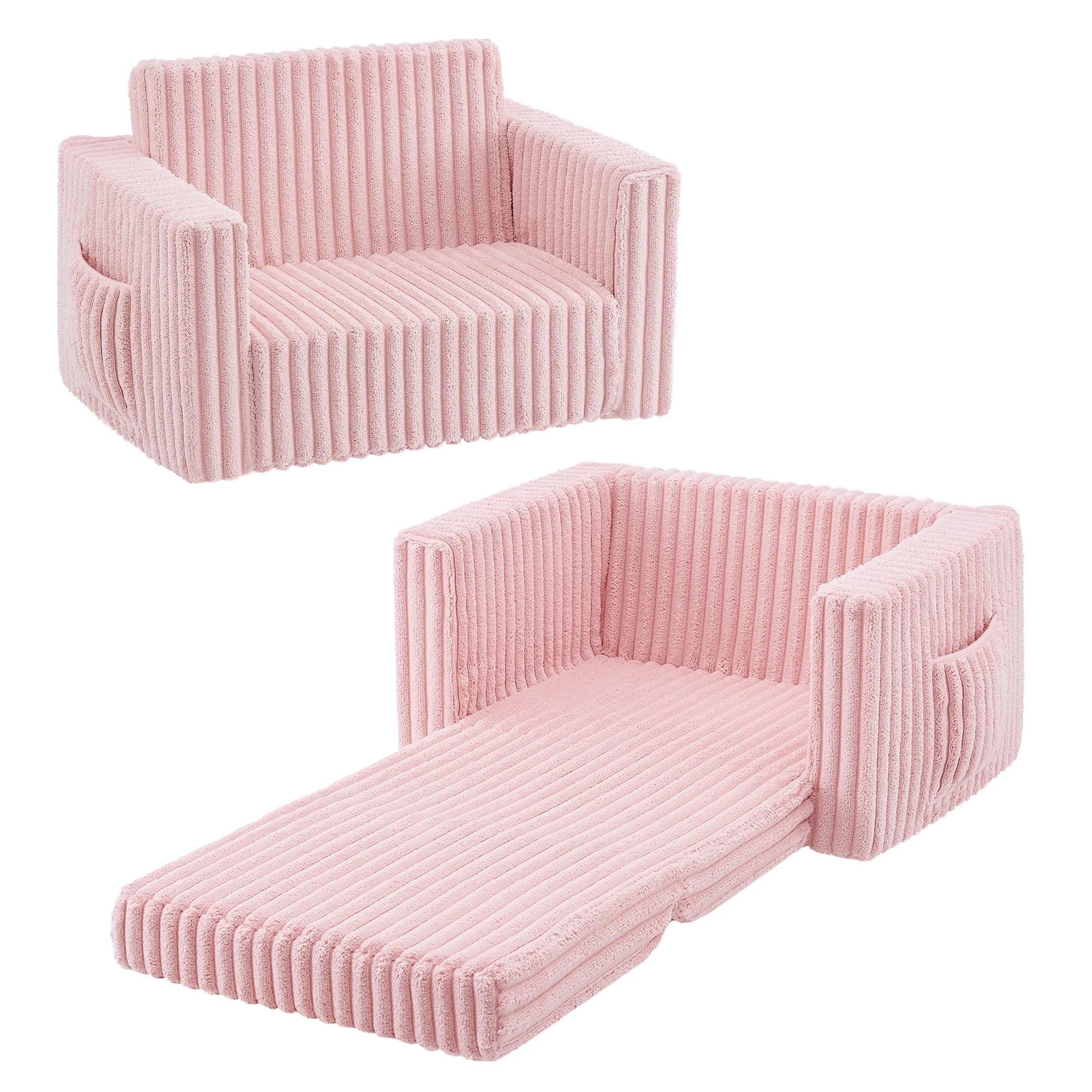 Convertible Kids Chair 2-In-1 Flip Open Kids Couch/Sleeper, Pink