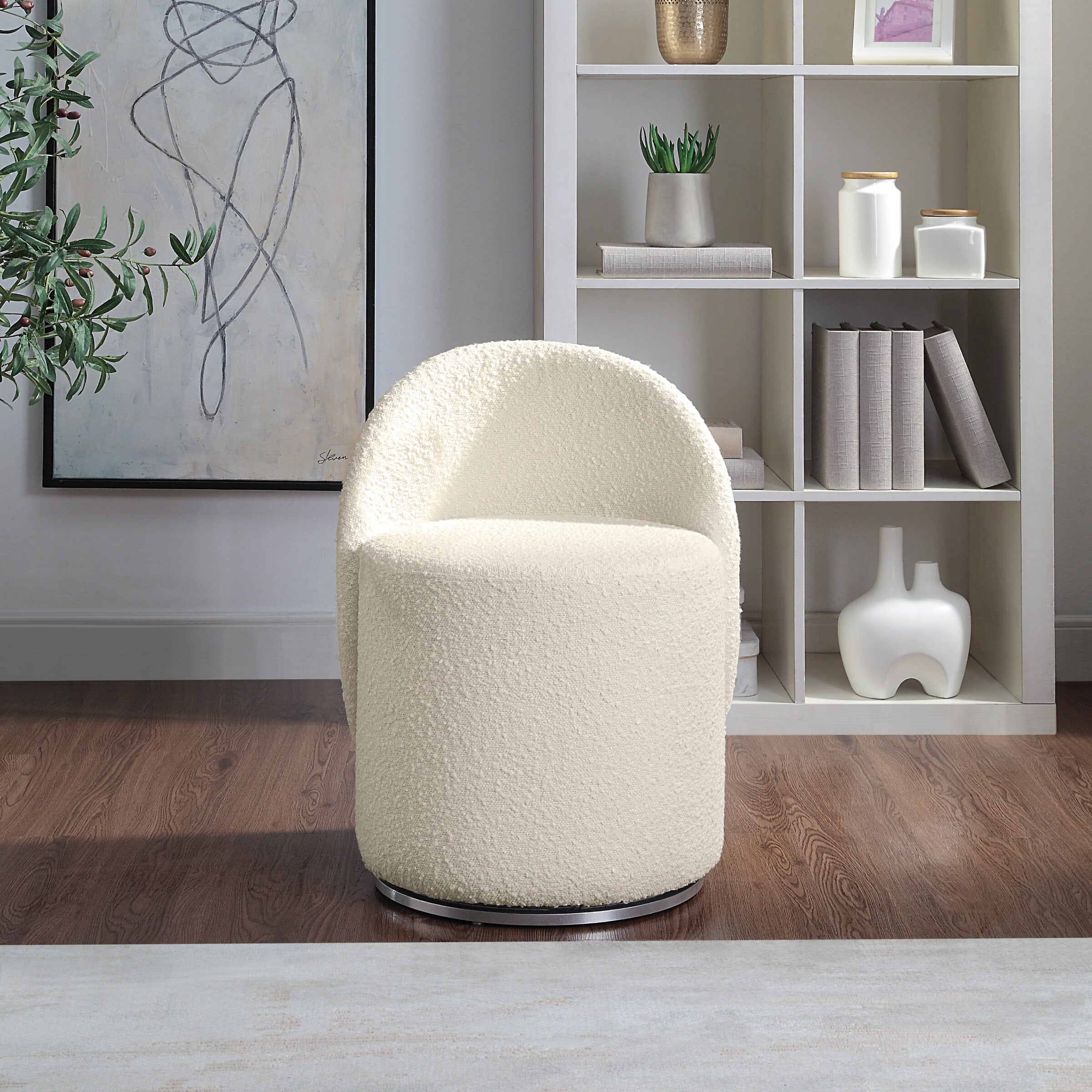 Lystra Fabric Swivel Vanity Chair in Textured Cream Fabric