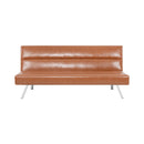 Faux Leather Futon Couch, Modern Convertible Folding Sofa Bed Couch Futon Sofa Bed with Chrome Legs, Reclining Mini Couch, Leather Futon Small Couch for Bedroom Living Room- Caramel