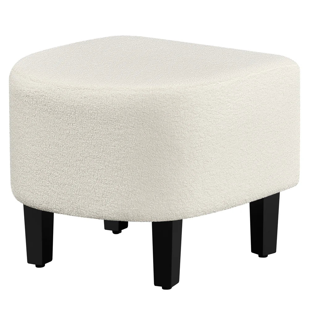 Barrel Accent Chair with Ottoman, Ivory Boucle Fabric