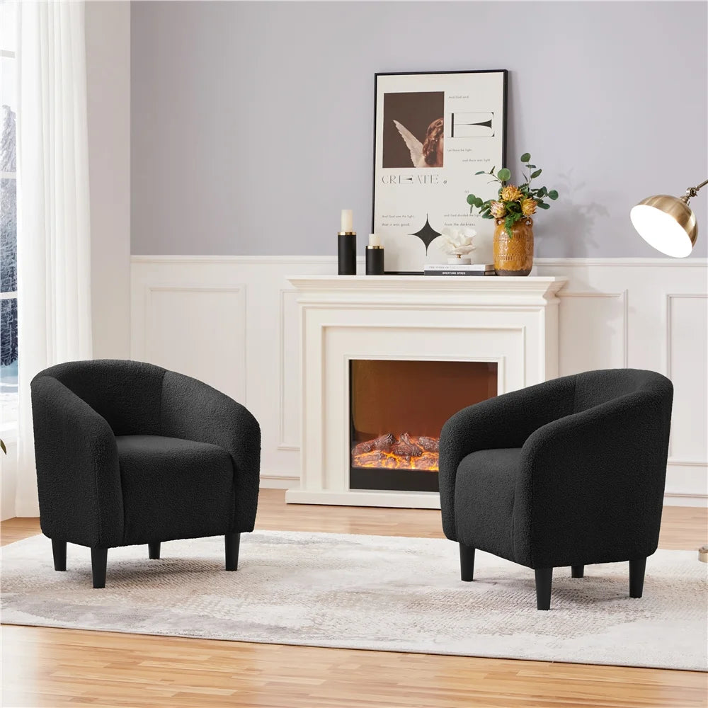 Upholstered Boucle Club Chair Accent Barrel Chair,Black