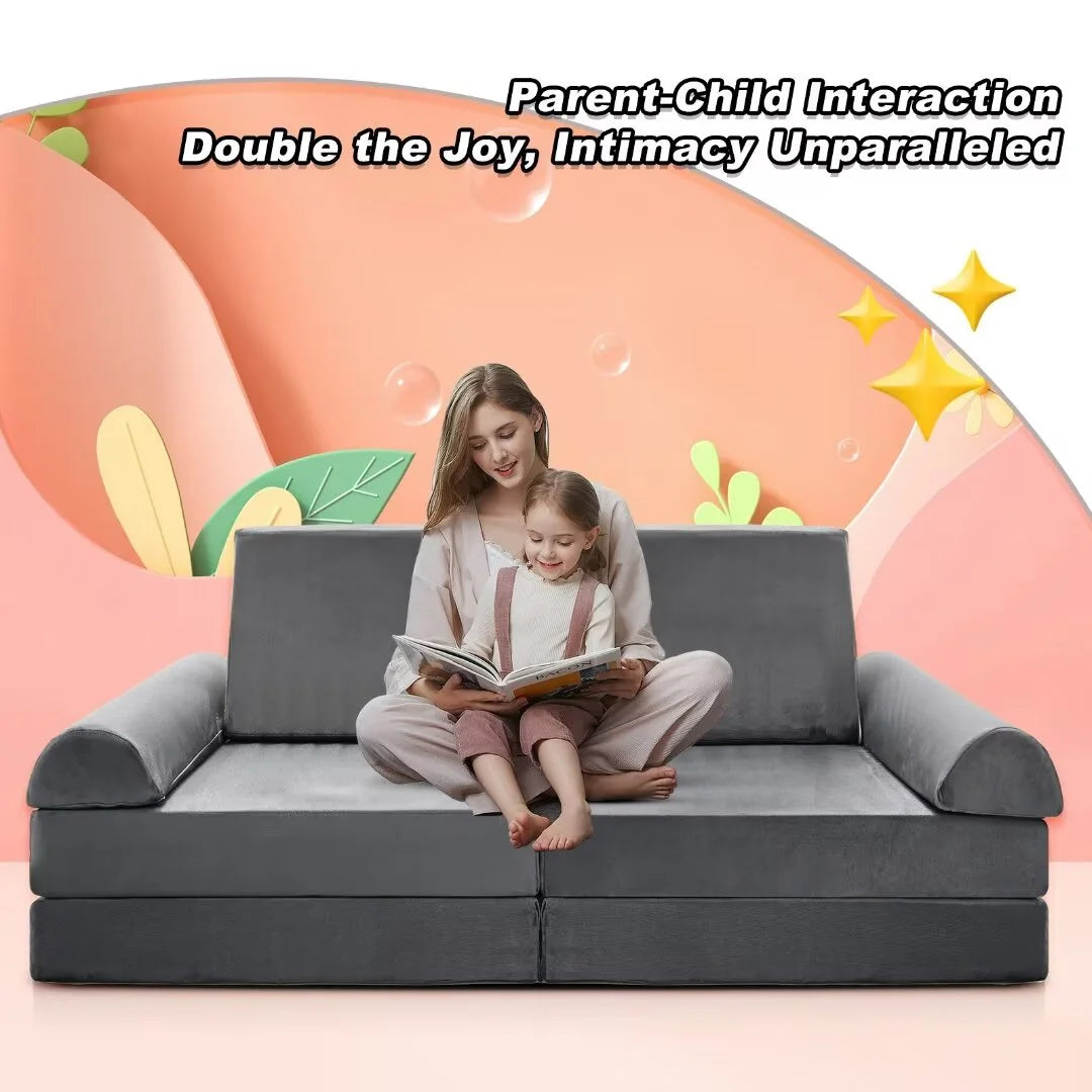 Play Couch for Kids Imaginative Furniture, 10Pcs Modular Sectional Kids Couch for Toddlers,Gray