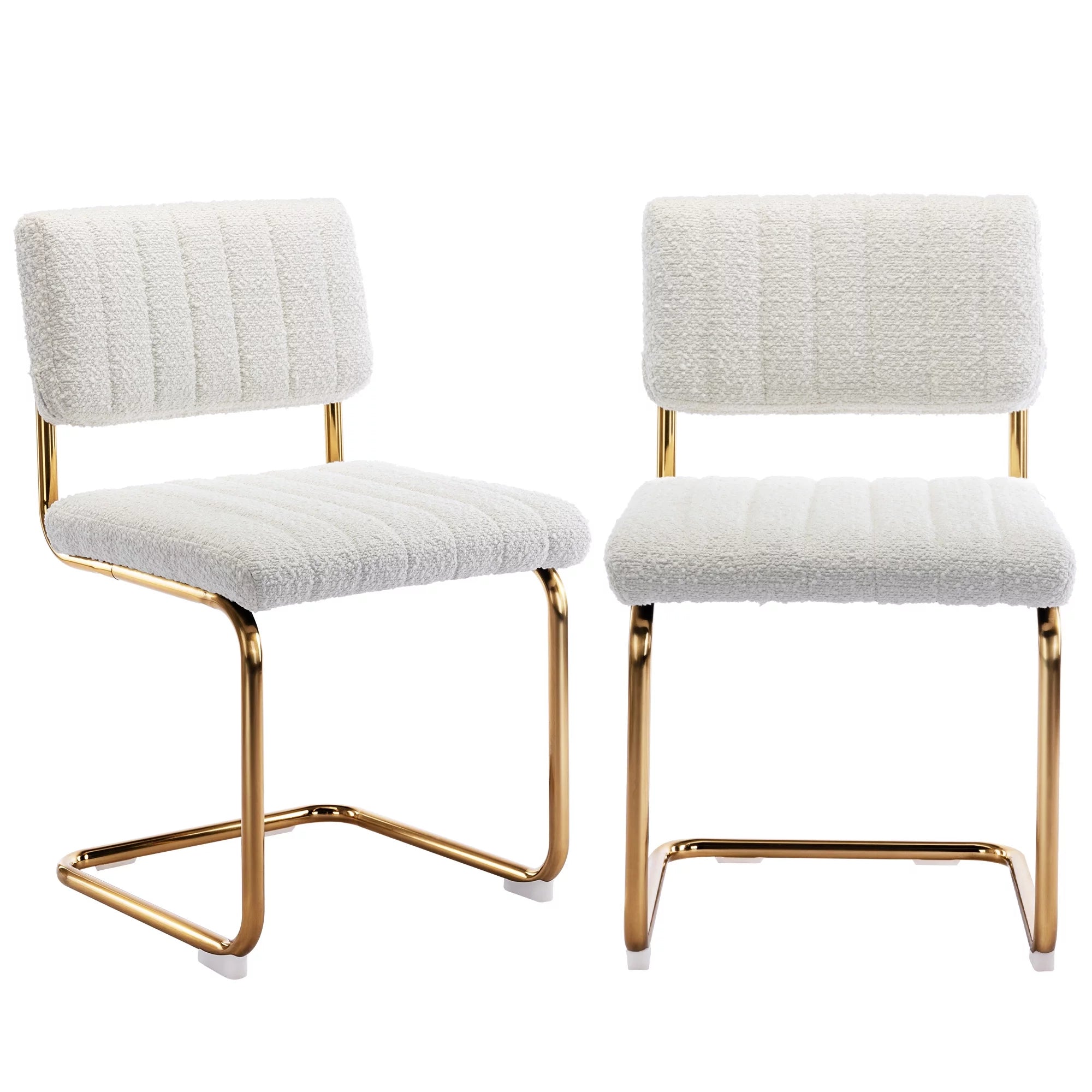 Boucle Tufted Upholstered Dining Chairs Set of 2, White