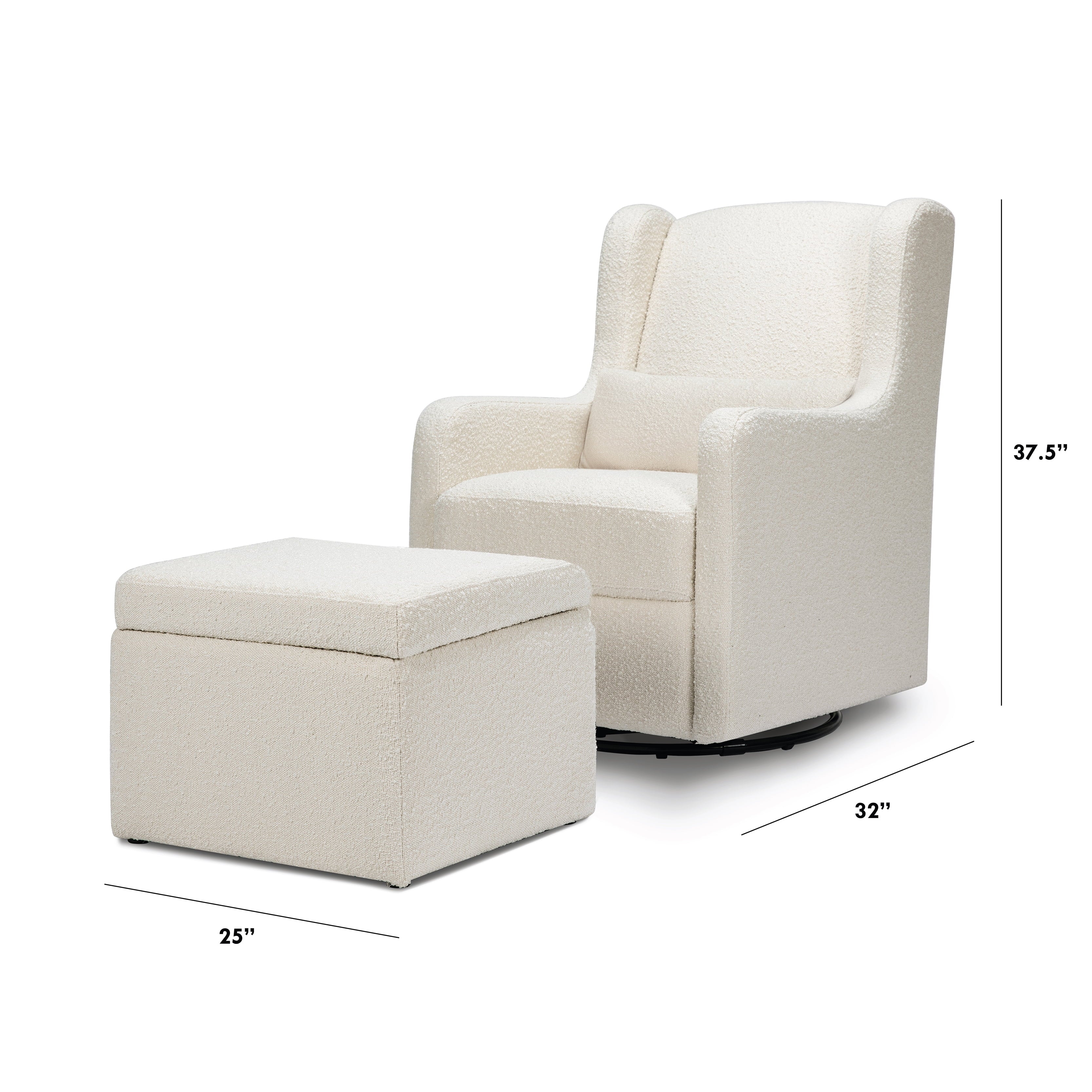 Adrian Swivel Glider with Storage Ottoman in Ivory Boucle