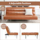 Faux Leather Futon Couch, Modern Convertible Folding Sofa Bed Couch Futon Sofa Bed with Chrome Legs, Reclining Mini Couch, Leather Futon Small Couch for Bedroom Living Room- Caramel