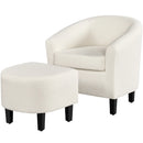 Barrel Accent Chair with Ottoman, Ivory Boucle Fabric