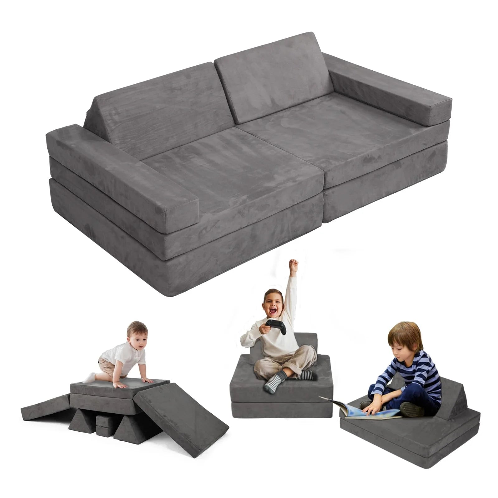 8 Pcs Modular Kids Play Couch,Toddler Couch Sofa for Bedroom and Playroom Furniture,Imaginative Furniture Play Set for Creative Kids