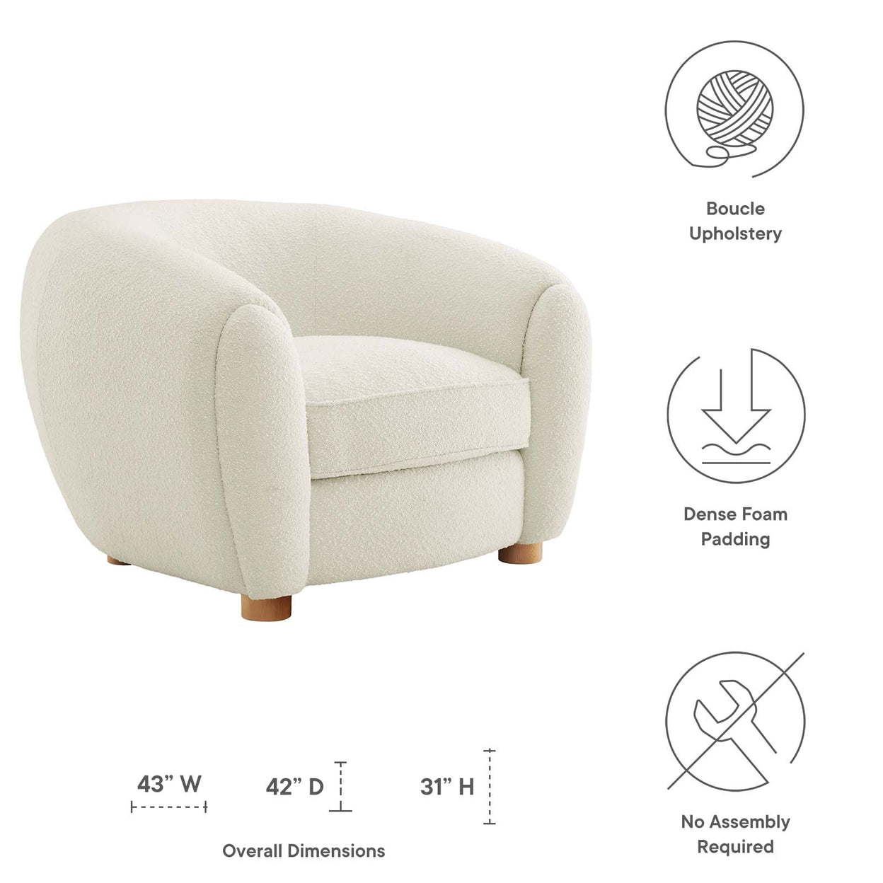 Abundant Boucle Upholstered Fabric Armchair-Eei-6025