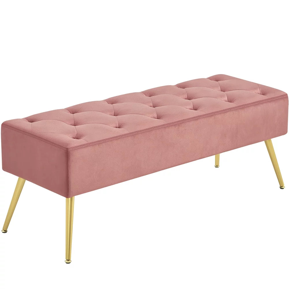 Modern Ottoman Velvet Footstool Bench for Bedroom, Pink