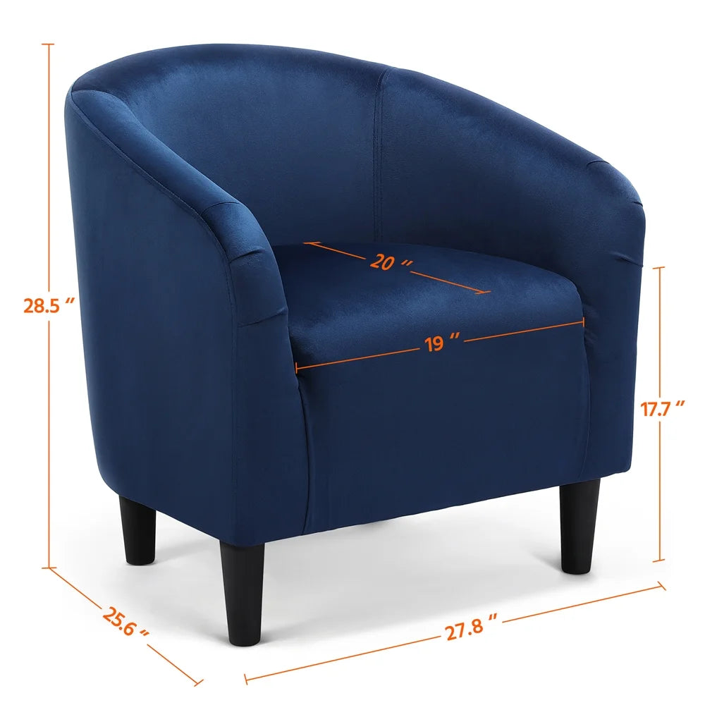 Modern Upholstered Tub Chair, Set of 2, Navy Blue Velvet