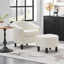 Barrel Accent Chair with Ottoman, Ivory Boucle Fabric