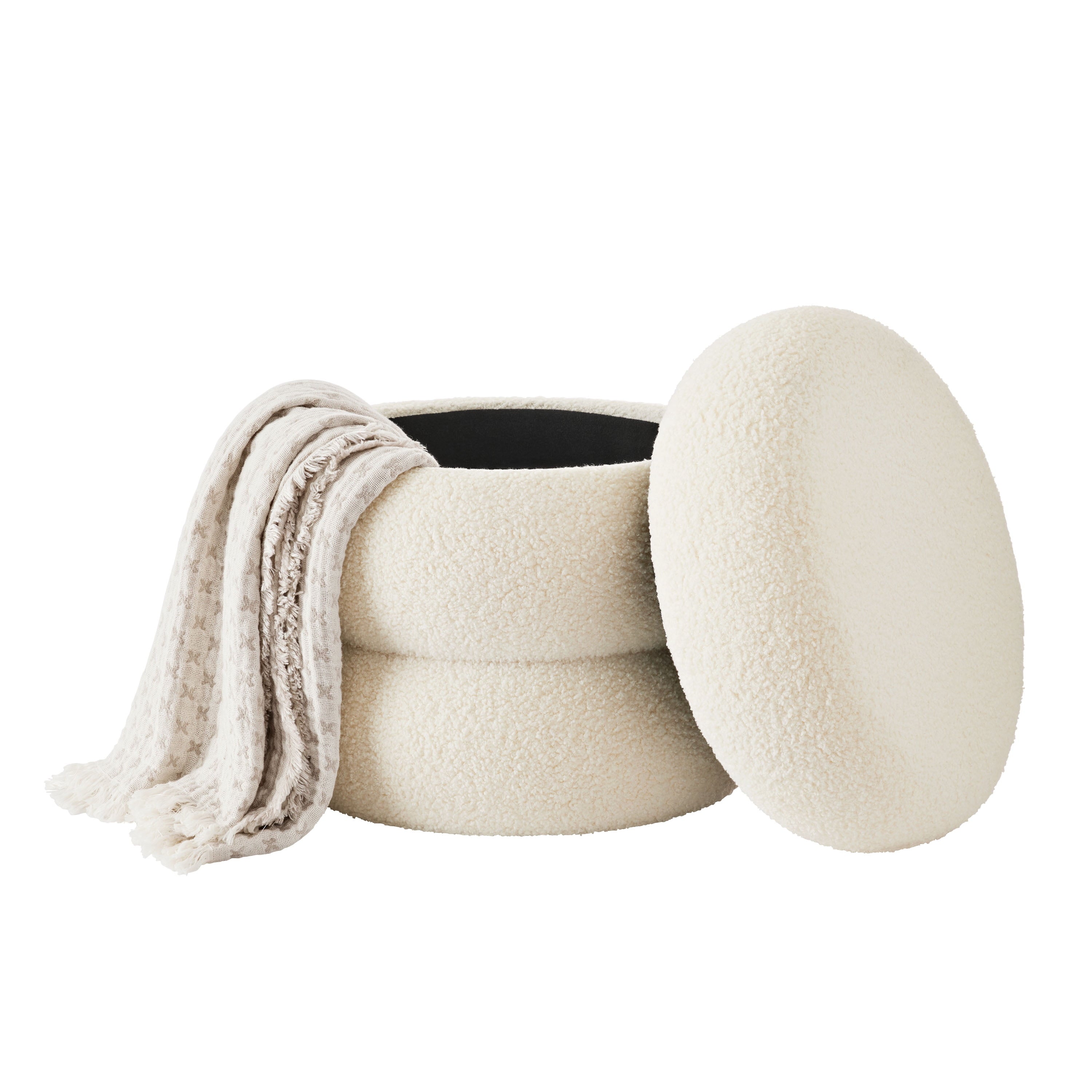 Boucle Cloud Storage Ottoman, Cream