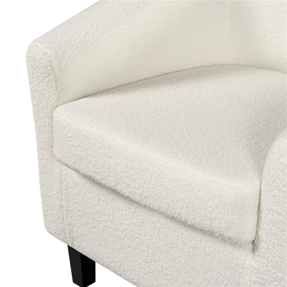 Barrel Accent Chair with Ottoman, Ivory Boucle Fabric