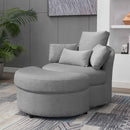 Accent Swivel Chair with Storage Ottoman, 360°Swivel Barrel Chair W/ Half Moon Ottoman & Throw Pillows, Living Room Chairs with Linen Upholstered, Bedroom Chair for Adults, Light Grey