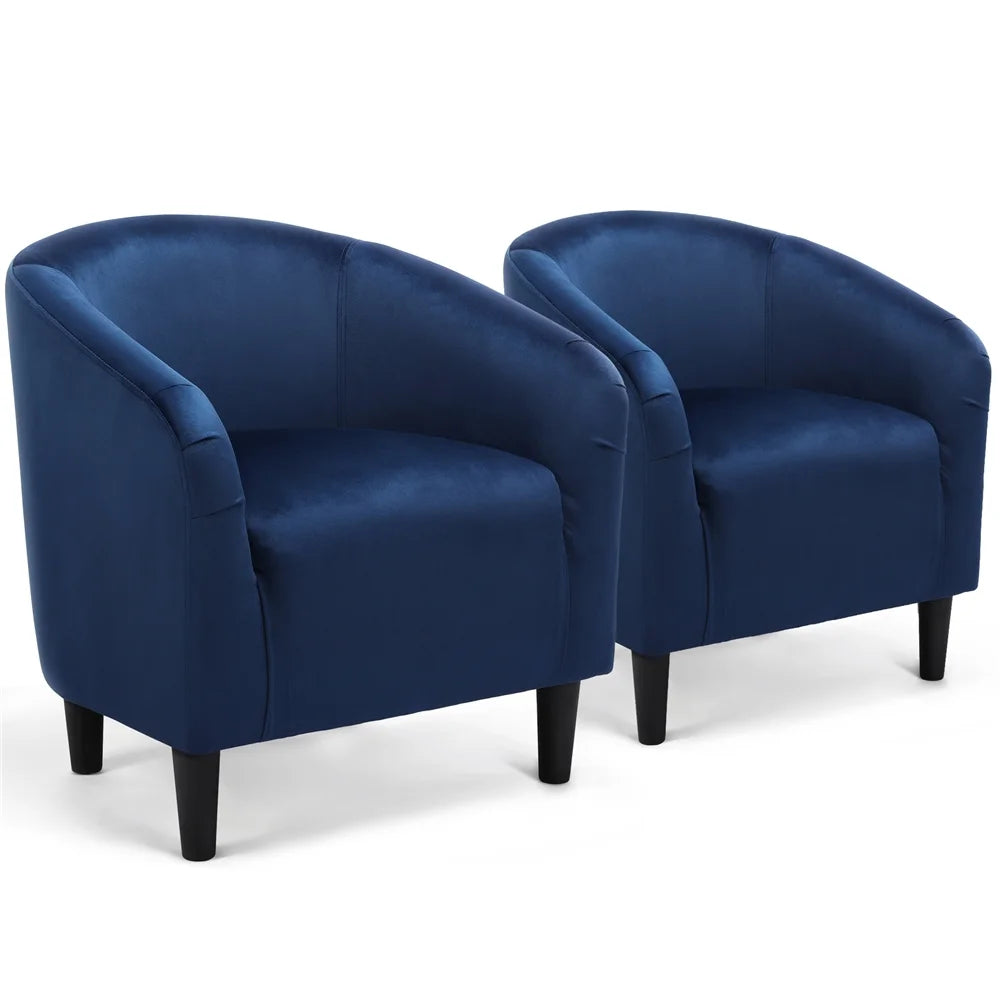 Modern Upholstered Tub Chair, Set of 2, Navy Blue Velvet