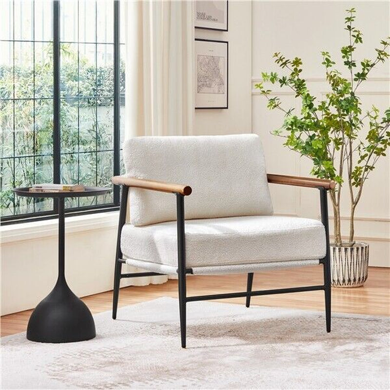 Mid-Century Boucle Accent Chair Lounge Chair for Living Room Bedroom, Ivory