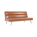 Faux Leather Futon Couch, Modern Convertible Folding Sofa Bed Couch Futon Sofa Bed with Chrome Legs, Reclining Mini Couch, Leather Futon Small Couch for Bedroom Living Room- Caramel