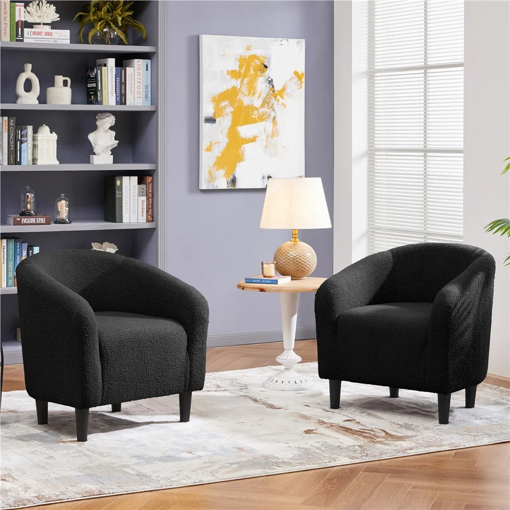 Upholstered Boucle Club Chair Accent Barrel Chair,Black