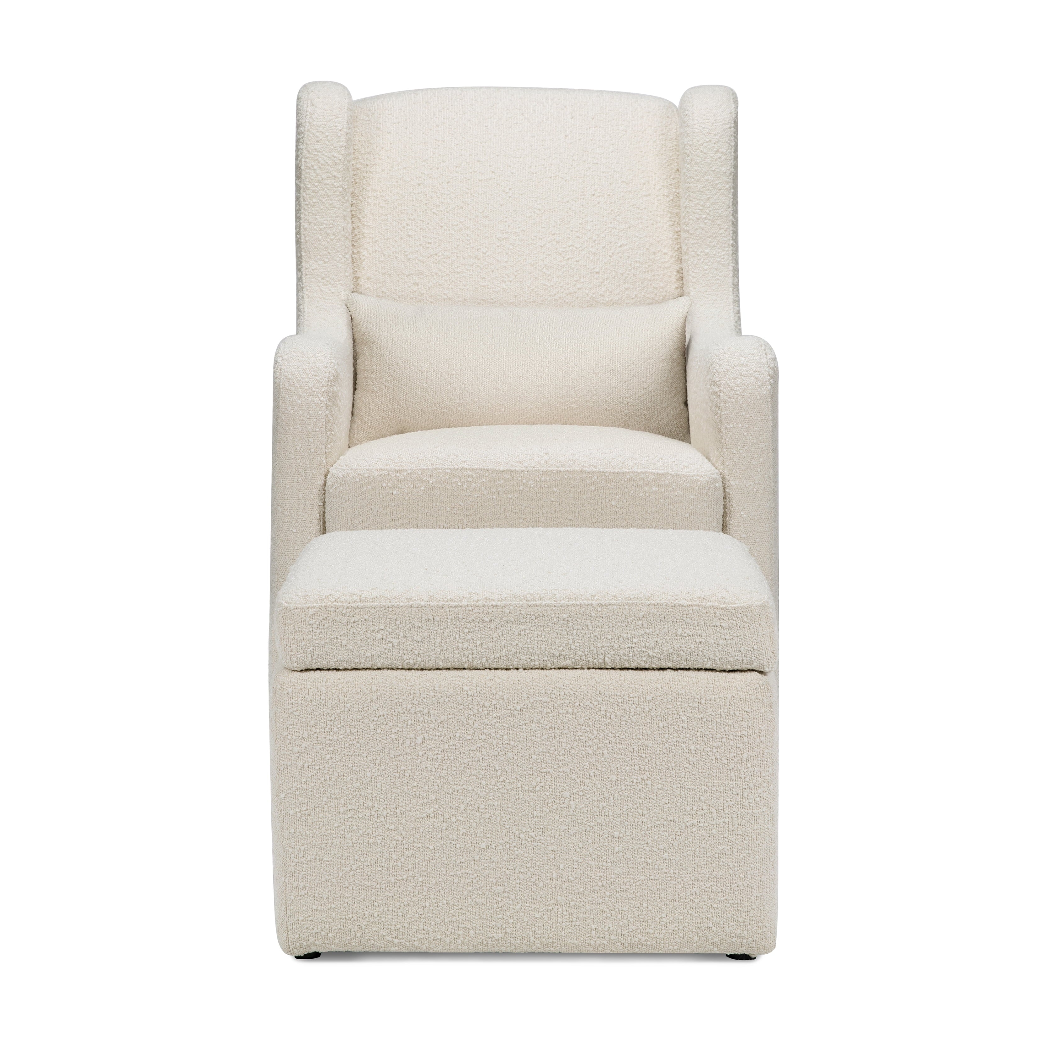 Adrian Swivel Glider with Storage Ottoman in Ivory Boucle