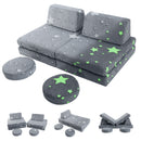 Kids Couch Sofa Modular Toddler Couch for Bedroom Playroom, 8-Piece Fold Out Couch Play Set, Creative Baby Couch Children Convertible Sofa Kids Foam Couch, Glow in the Dark Star