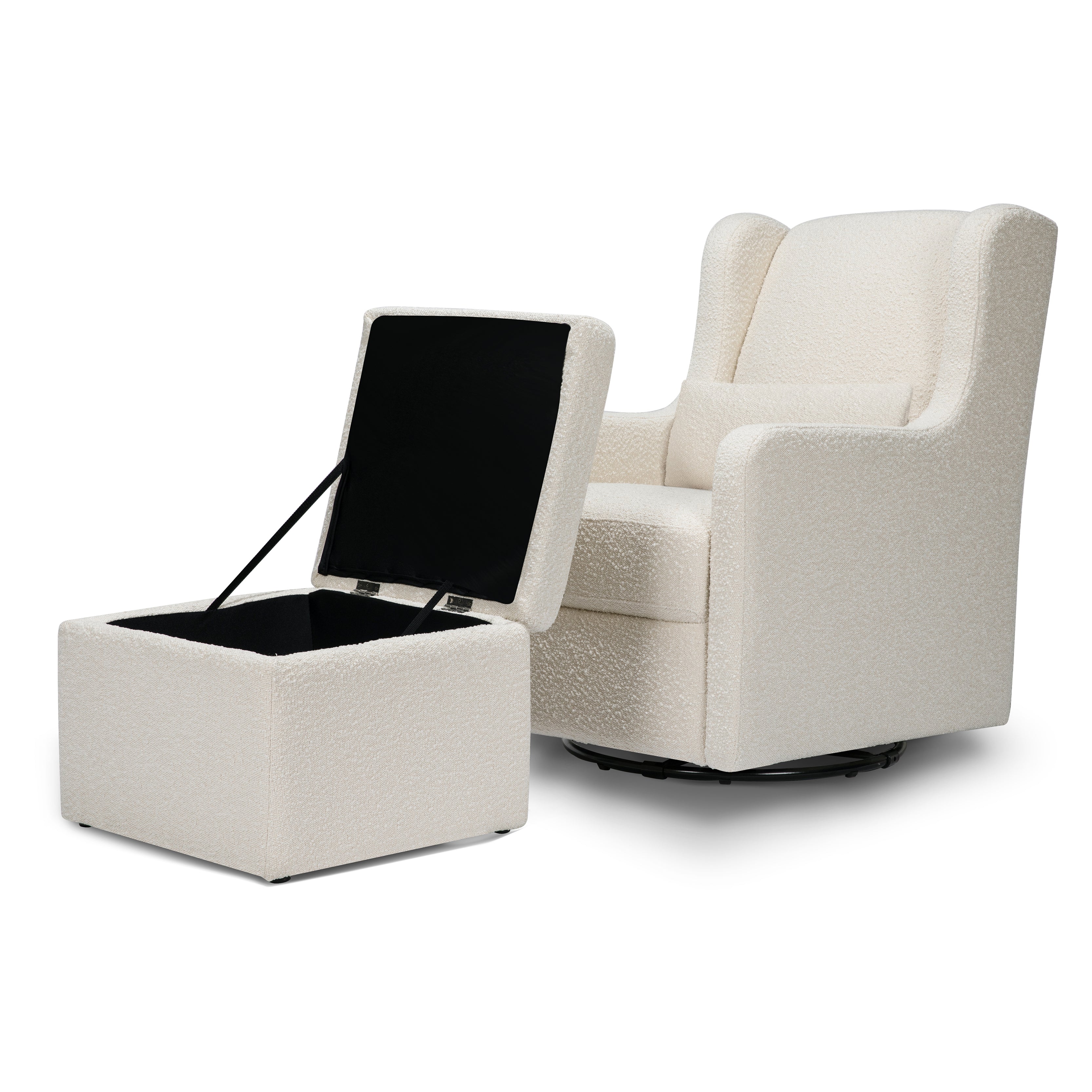 Adrian Swivel Glider with Storage Ottoman in Ivory Boucle