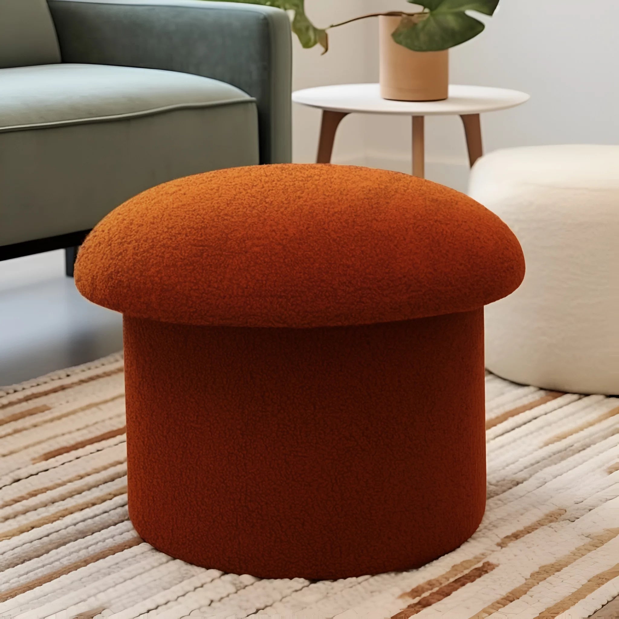 Boucle Mushroom Upholstered Storage Ottoman, Terracotta