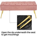 Modern Ottoman Velvet Footstool Bench for Bedroom, Pink