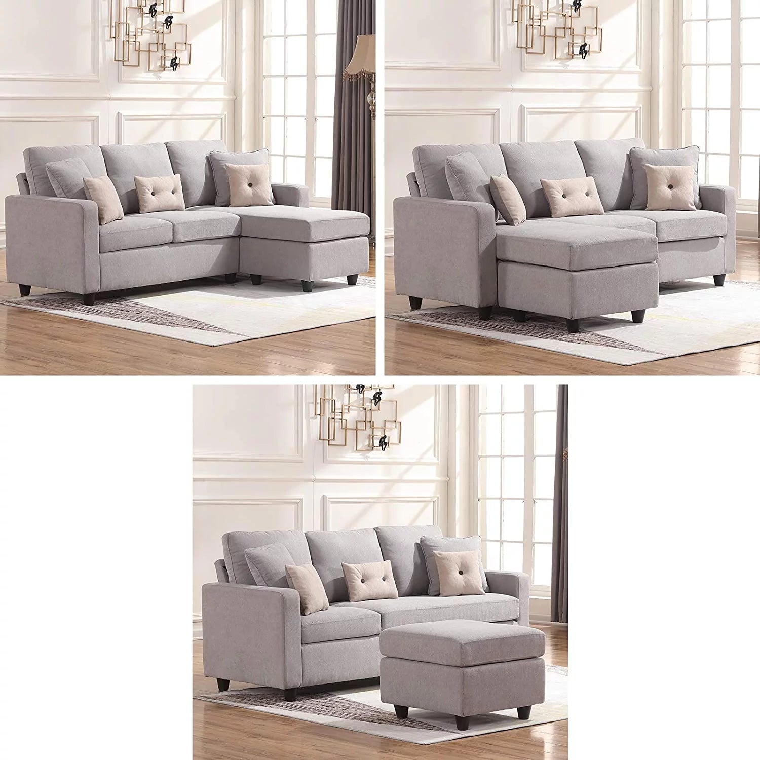 Convertible Sectional Sofa Couch, L-Shaped Couch with Modern Linen Fabric for Small Space Light Grey