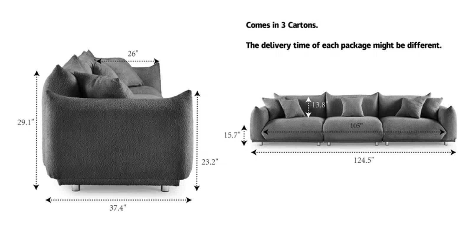 Amritha MINIMORE Modern Style 124.5" Modular Wit Arm Sofa