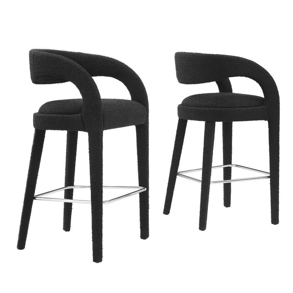 Pinnacle 30 In. in Black Silver Rubber Wood Boucle Upholstered Bar Stool Set of 2