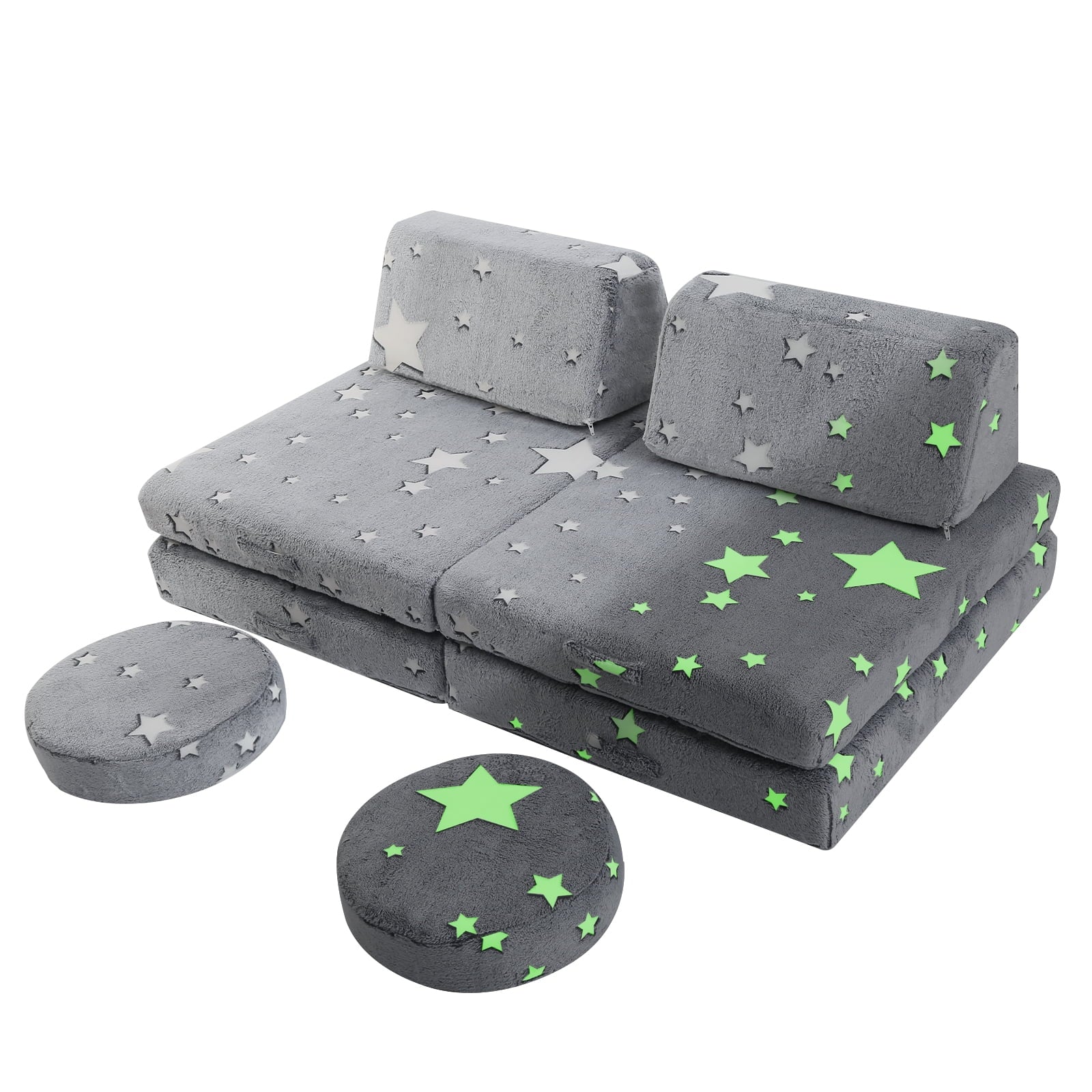 Kids Couch Sofa Modular Toddler Couch for Bedroom Playroom, 8-Piece Fold Out Couch Play Set, Creative Baby Couch Children Convertible Sofa Kids Foam Couch, Glow in the Dark Star