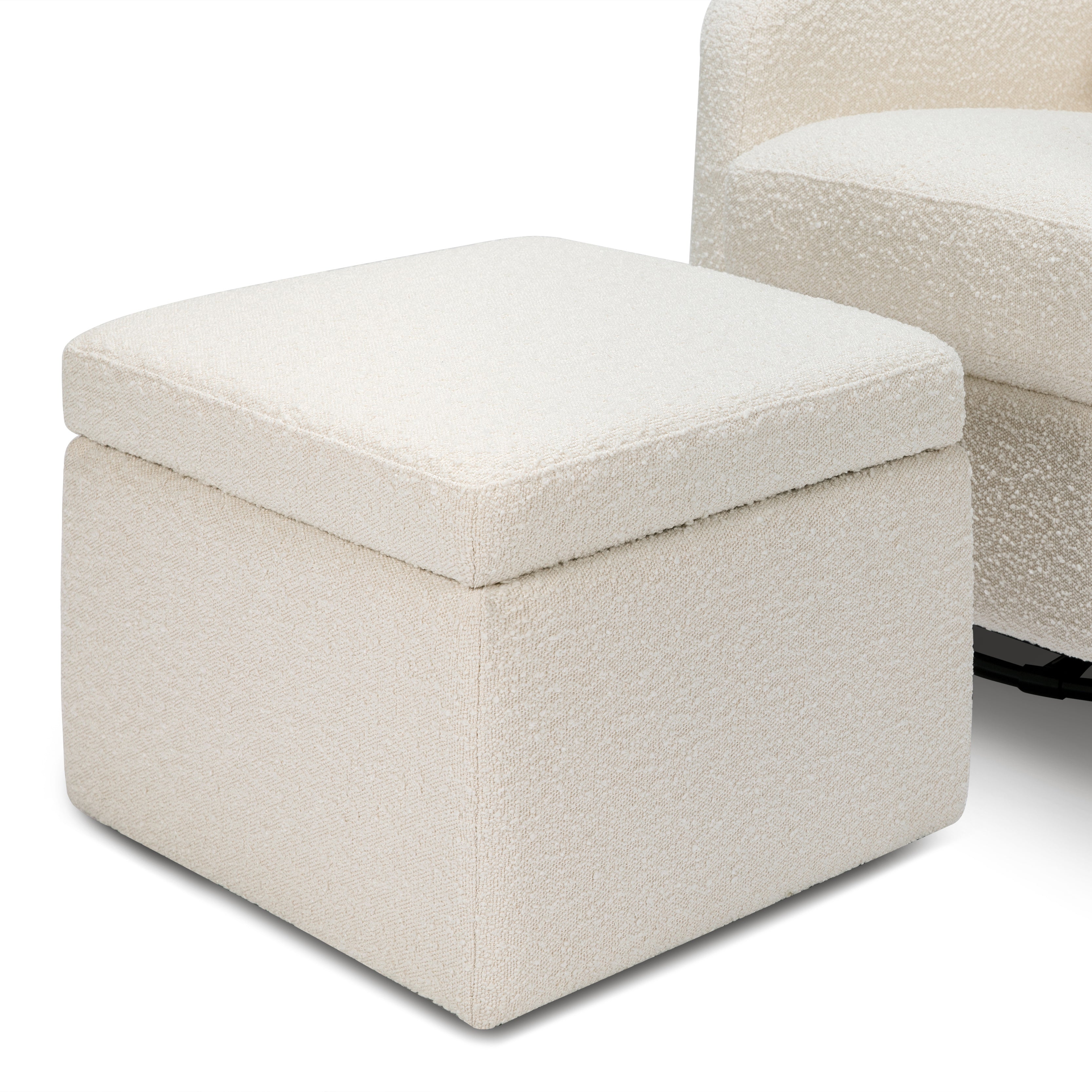 Adrian Swivel Glider with Storage Ottoman in Ivory Boucle