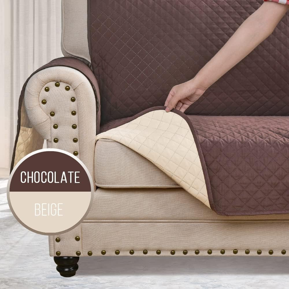 Reversible Recliner Chair Cover, Sofa Slipcover for Dogs, 3 Cushion Couch Protector (Recliner Oversize: Chocolate/Beige)