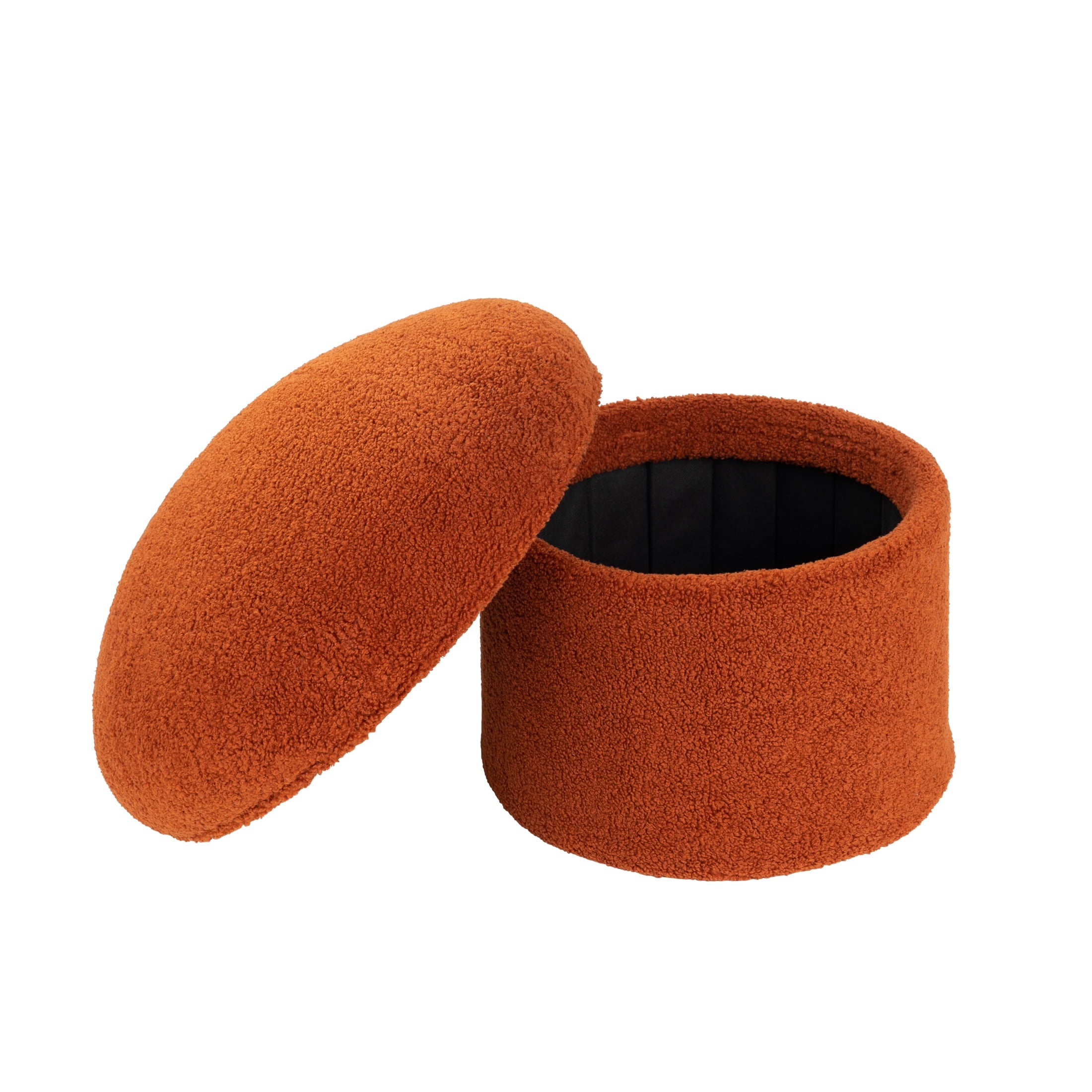 Boucle Mushroom Upholstered Storage Ottoman, Terracotta